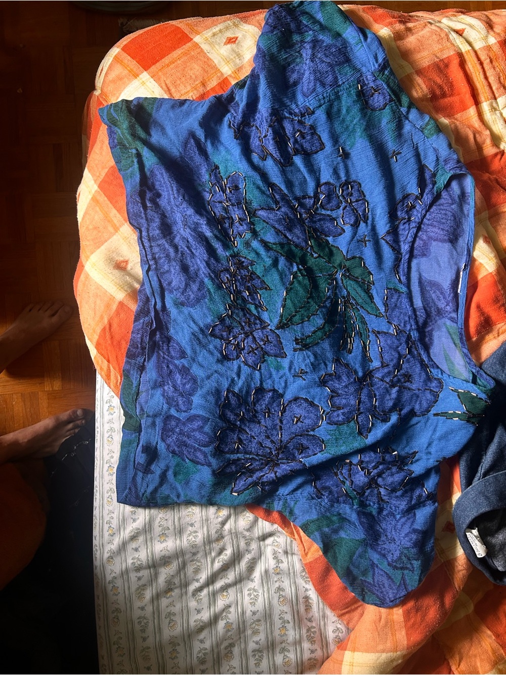Blue Floral Long Sleeve Tee